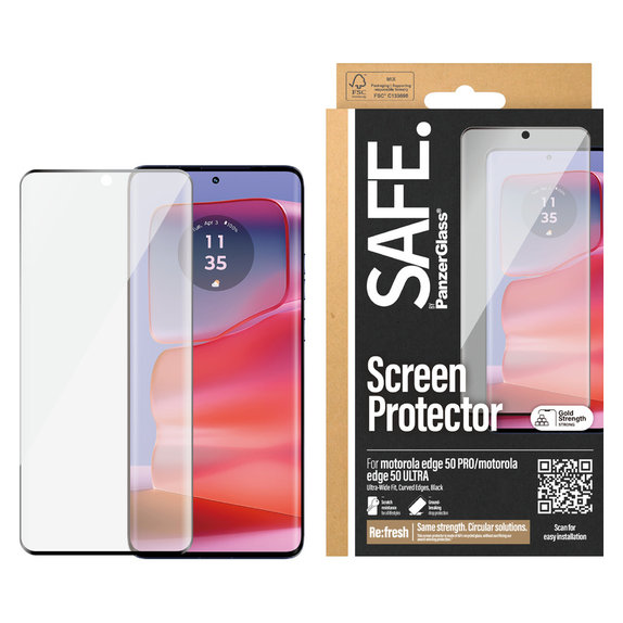 Kaljeno staklo UWF za Motorola Edge 50 Pro, Crna, SAFE by PanzerGlass