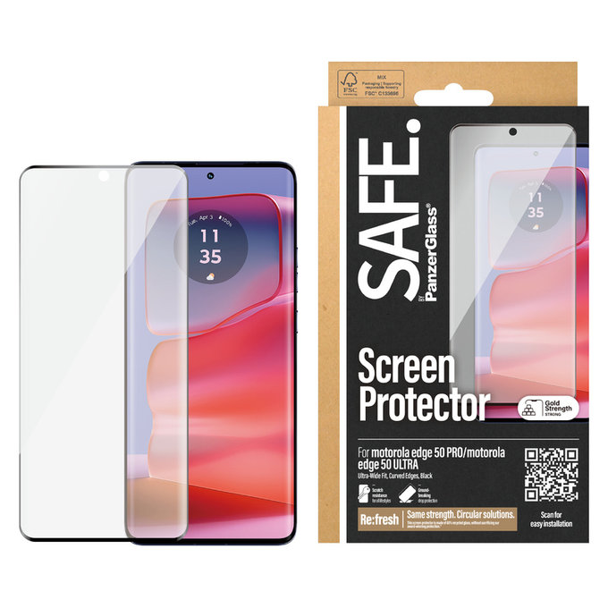 Kaljeno staklo UWF za Motorola Edge 50 Pro, Crna, SAFE by PanzerGlass