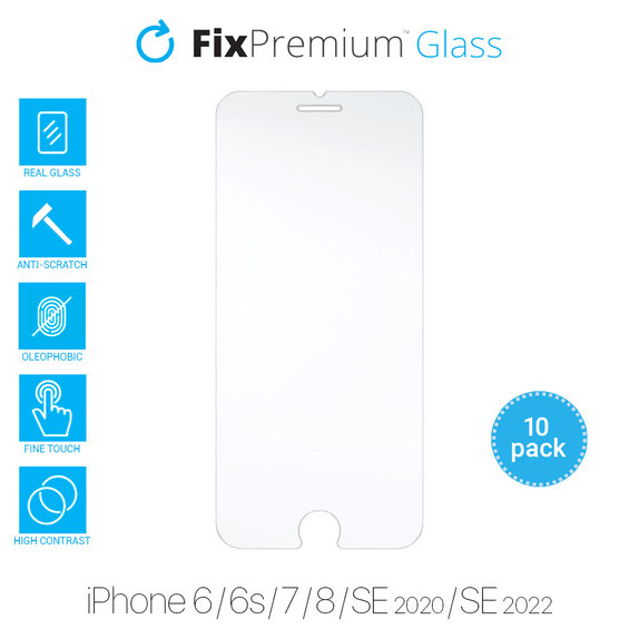 FixPremium Glass - Kaljeno staklo za iPhone 6, 6s, 7, 8, SE 2020 i SE 2022 (10 Pack)