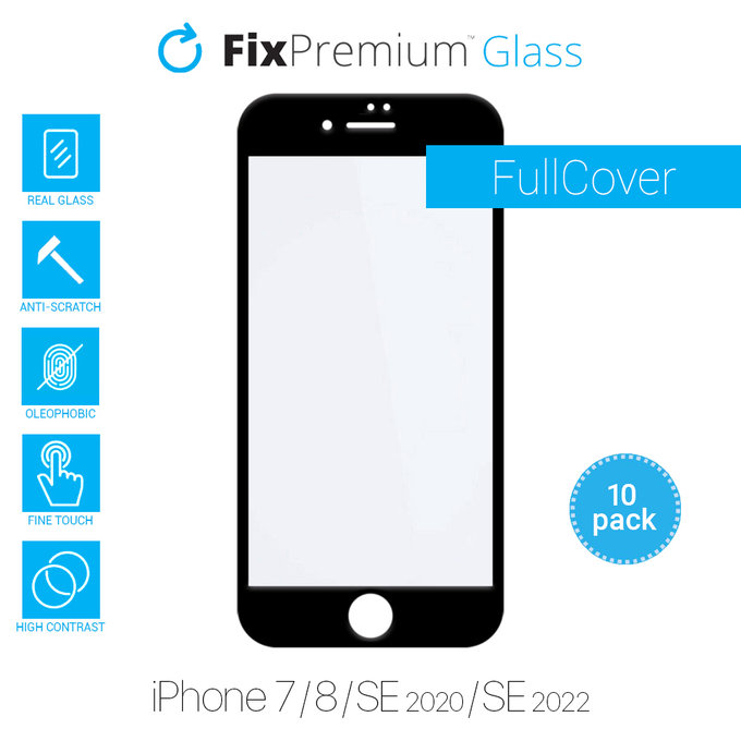 FixPremium FullCover Glass - Kaljeno staklo za iPhone 7, 8, SE 2020 & SE 2022 (10 Pack)