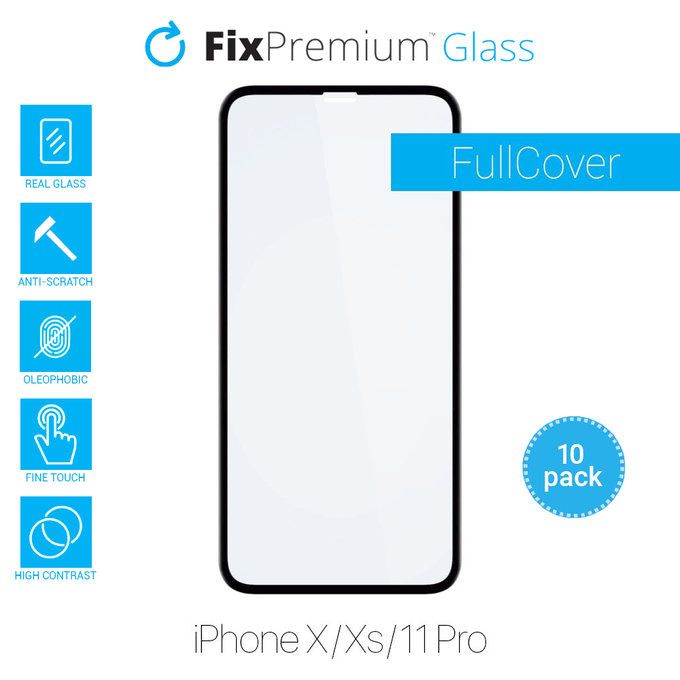 FixPremium FullCover Glass - Kaljeno staklo za iPhone X, XS & 11 Pro (10 Pack)