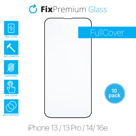 FixPremium FullCover Glass - Kaljeno Staklo za iPhone 13, 13 Pro, 14 i 16e (10 Pack)