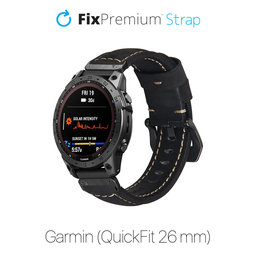 FixPremium - Kožni Remen za Garmin (QuickFit 26mm), crni