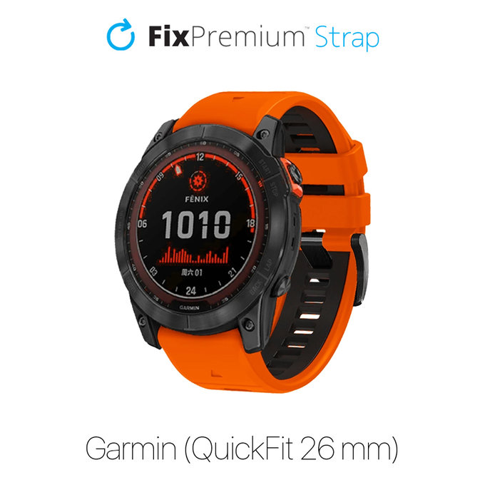 FixPremium - Dvobojni Silikonski Remen za Garmin (QuickFit 26mm), narančasti