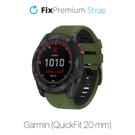 FixPremium - Dvobojni Silikonski Remen za Garmin (QuickFit 20mm), tamnozeleni