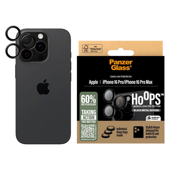 Zaštita objektiva Hoops za iPhone 16 Pro Max/16 Pro, Crna, PanzerGlass