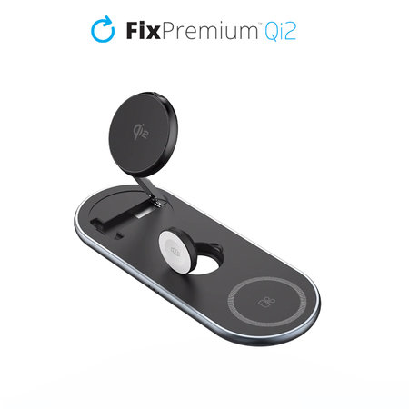 FixPremium - Stalak za punjenje s Qi2 za iPhone, Apple Watch i AirPods, crna