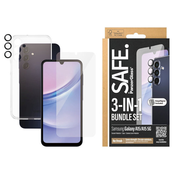 Bundle zaštita objektiva kamere + UWF kaljeno staklo + TPU maska za Samsung A15 5G, SAFE
