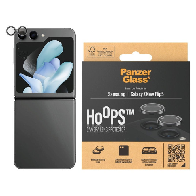 Zaštita objektiva kamere Hoops za Samsung Z Flip6, Crna, PanzerGlass
