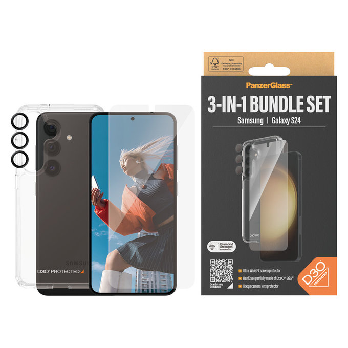 Bundle Hoops + Kaljeno staklo UWF + Hard Case D3O za Samsung Galaxy S24, PanzerGlass