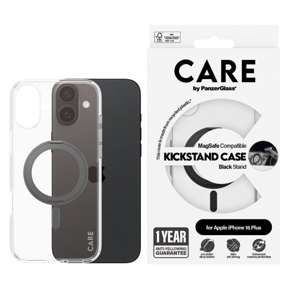 Maska Kickstand s MagSafeom za iPhone 16 Plus, Crna, CARE