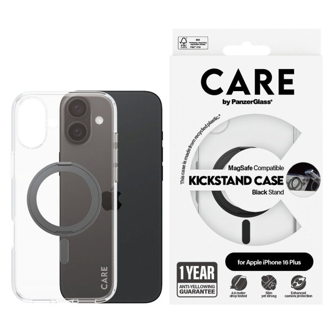 Maska Kickstand s MagSafeom za iPhone 16 Plus, Crna, CARE