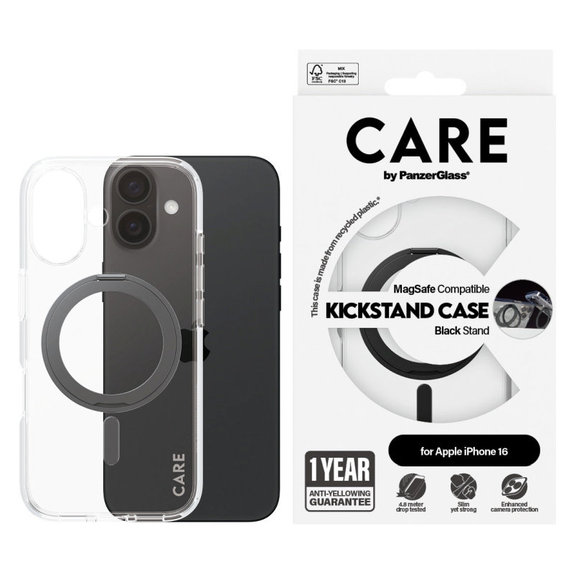 Maska Kickstand s MagSafeom za iPhone 16, Crna, CARE
