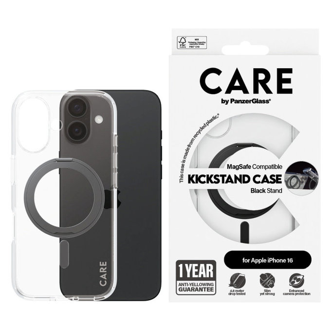Maska Kickstand s MagSafeom za iPhone 16, Crna, CARE