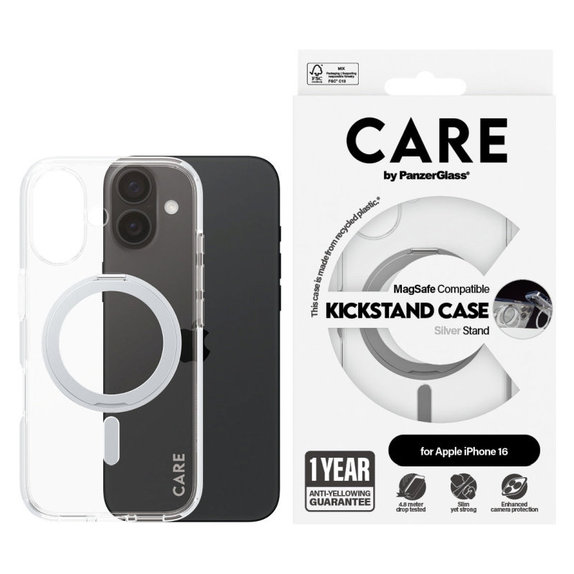 Maska Kickstand s MagSafeom za iPhone 16, Srebrna, CARE