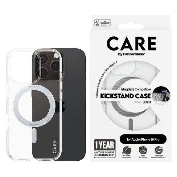 Maska Kickstand s MagSafeom za iPhone 16 Pro, Srebrna, CARE