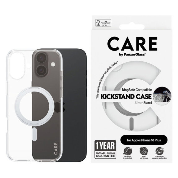 Maska Kickstand s MagSafeom za iPhone 16 Plus, Srebrna, CARE