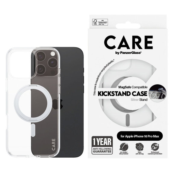 Maska Kickstand s MagSafeom za iPhone 16 Pro Max, Srebrna, CARE
