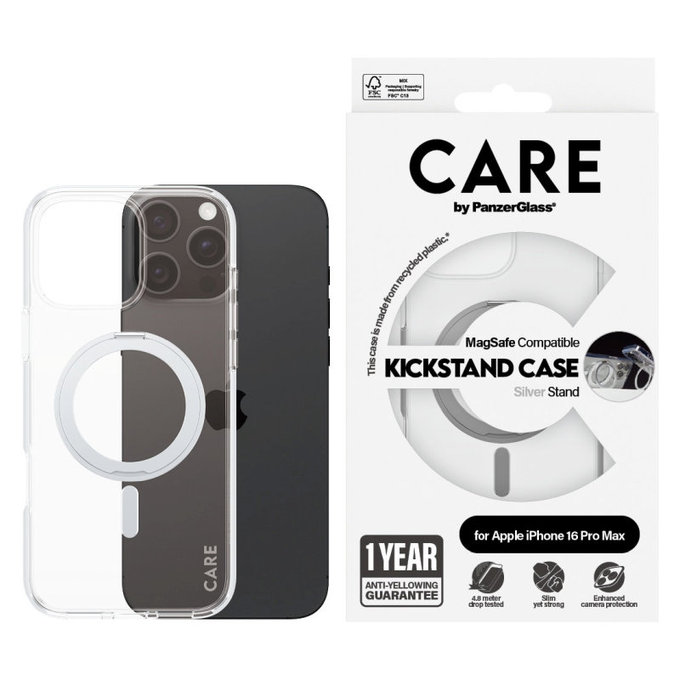 Maska Kickstand s MagSafeom za iPhone 16 Pro Max, Srebrna, CARE