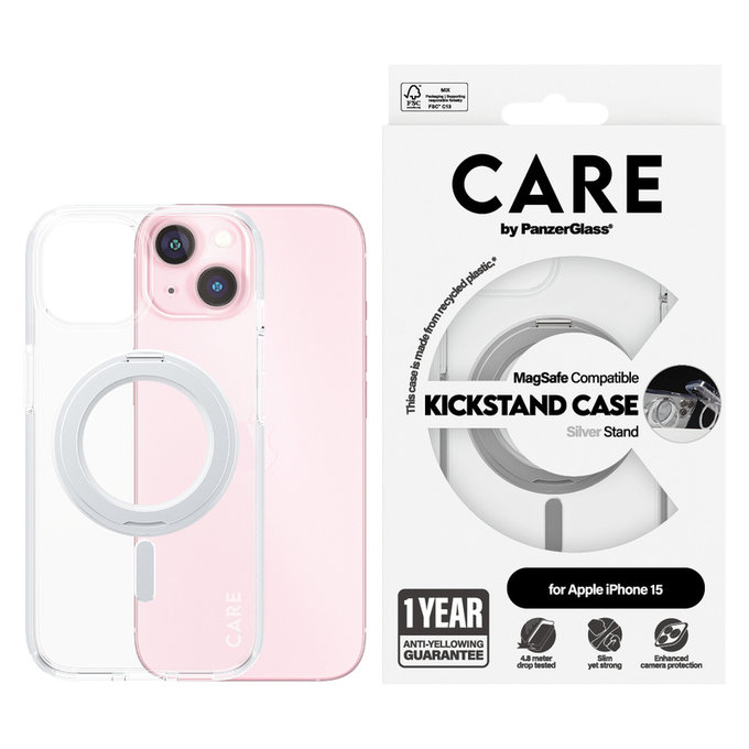 Maska Kickstand s MagSAFE by PanzerGlass za iPhone 15, Srebrna, PanzerGlass