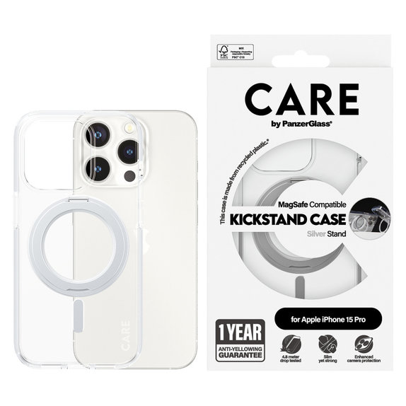 Maska Kickstand s MagSAFE by PanzerGlass za iPhone 15 Pro, Srebrna, PanzerGlass