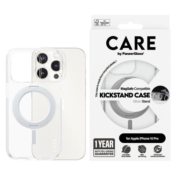 Maska Kickstand s MagSAFE by PanzerGlass za iPhone 15 Pro, Srebrna, PanzerGlass