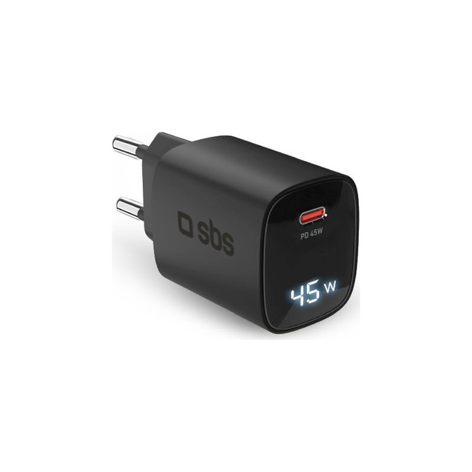 Putni adapter LCD USB-C, GaN, 45 W PD, crna, SBS