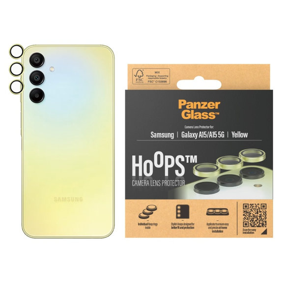 Zaštita objektiva kamere Hoops za Samsung A15/A15 5G, Žuta, PanzerGlass