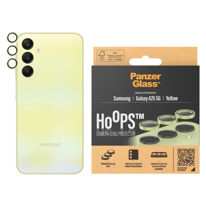Zaštita objektiva kamere Hoops za Samsung A25 5G, Žuta, PanzerGlass
