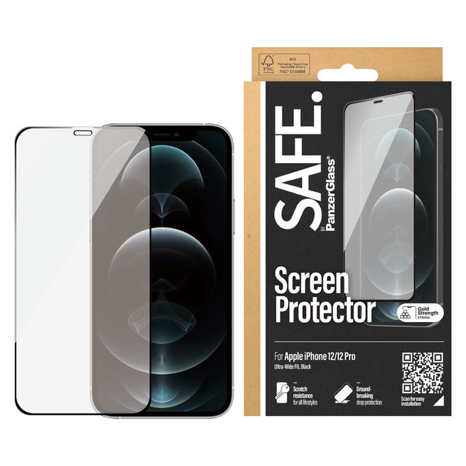 Kaljeno staklo Case Friendly za iPhone 12 Pro/12, Crna, SAFE by PanzerGlass