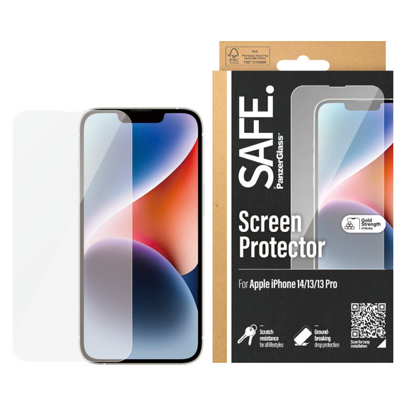 Kaljeno staklo Case Friendly za iPhone 16e/14/13 Pro/13, Crna, SAFE