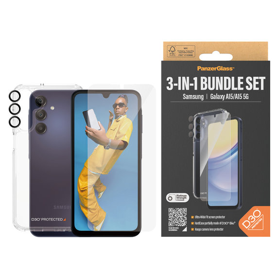 Bundle Hoops + Kaljeno staklo UWF + Hard Case D3O za Samsung Galaxy A15/A15 5G, PanzerGlass
