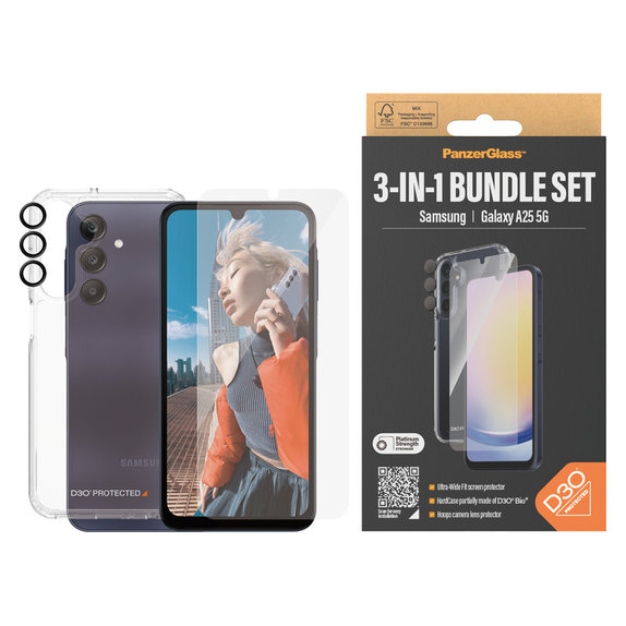 Bundle Hoops + Kaljeno staklo UWF + Hard Case D3O za Samsung Galaxy A25 5G, Prozirna, PanzerGlass