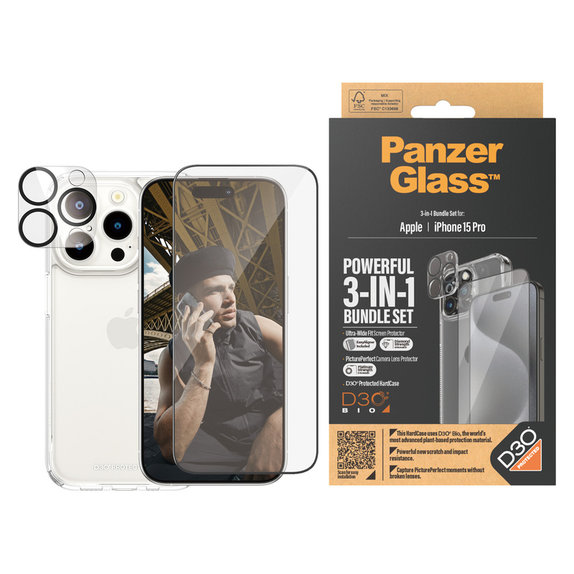 Bundle PicturePerfect + Kaljeno staklo UWF + Hard Case D3O za iPhone 15 Pro, PanzerGlass