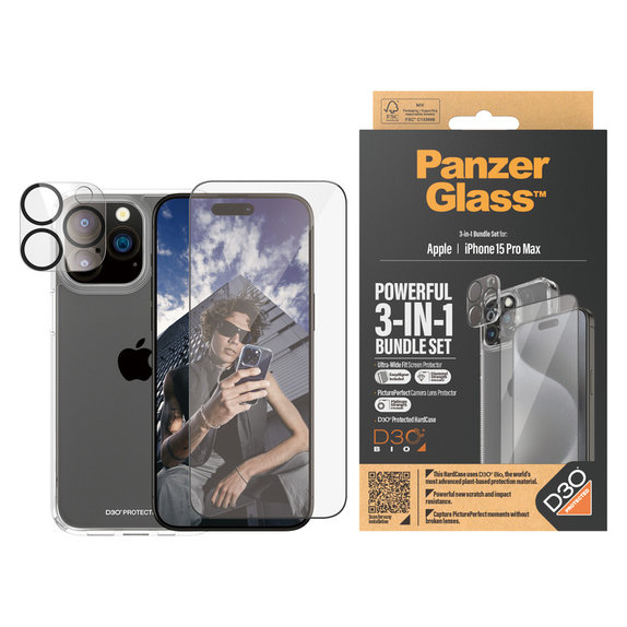 Bundle PicturePerfect + Kaljeno staklo UWF + Hard Case D3O za iPhone 15 Pro Max, PanzerGlass