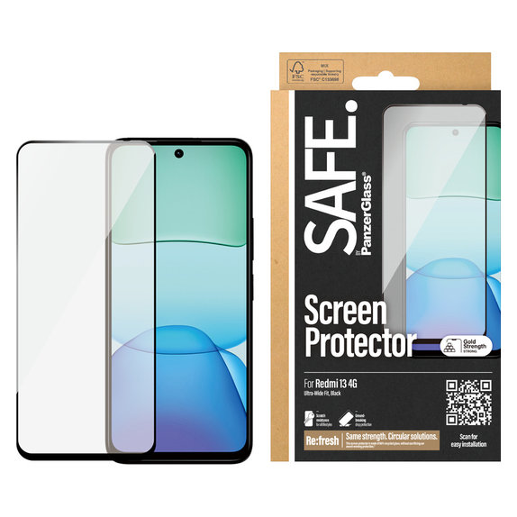 Kaljeno staklo UWF za Xiaomi Redmi 13 4G, Čierne, SAFE by PanzerGlass