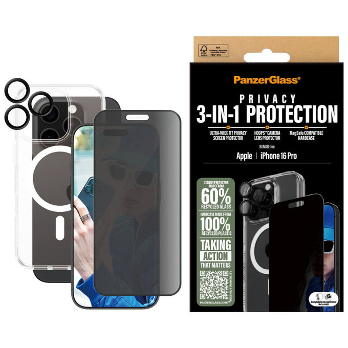 Bundle Hoops + Kaljeno staklo UWF + Hard Case za iPhone 16 Pro, PanzerGlass