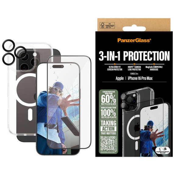Bundle Hoops + Kaljeno staklo UWF + Hard Case za iPhone 16 Pro Max, PanzerGlass