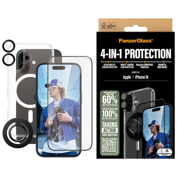 Bundle Hoops + Kaljeno staklo UWF + Hard Case + Magnetic Ring Mount za iPhone 16, PanzerGlass