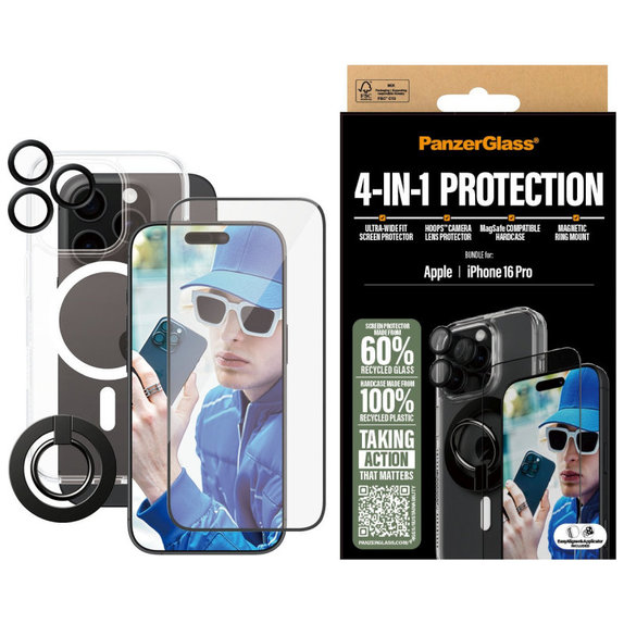 Bundle Hoops + Kaljeno staklo UWF + Hard Case + Magnetic Ring Mount za iPhone 16 Pro, PanzerGlass