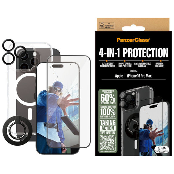 Bundle Hoops + Kaljeno staklo UWF + Hard Case + Magnetic Ring Mount za iPhone 16 Pro Max, PanzerGlass