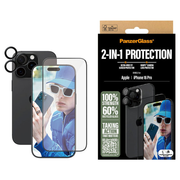 Bundle Hoops + UWF kaljeno staklo za iPhone 16 Pro, PanzerGlass