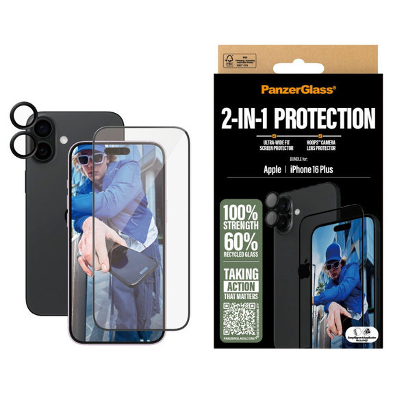 Bundle Hoops + UWF kaljeno staklo za iPhone 16 Plus, PanzerGlass