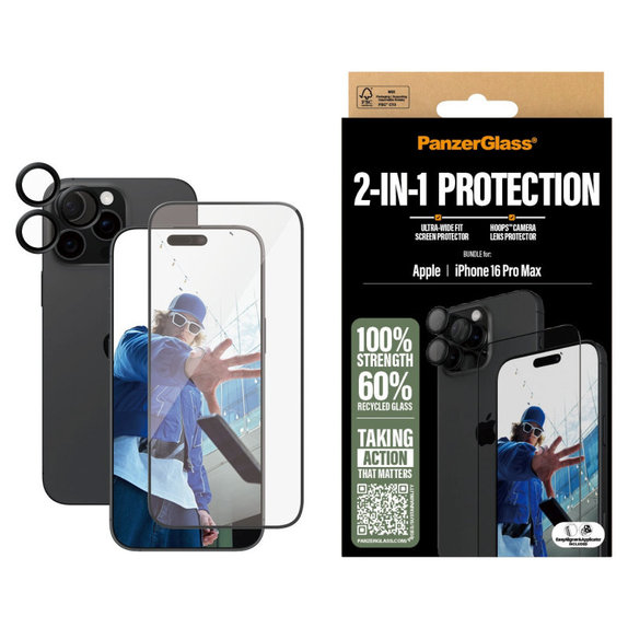 Bundle Hoops + UWF kaljeno staklo za iPhone 16 Pro Max, PanzerGlass
