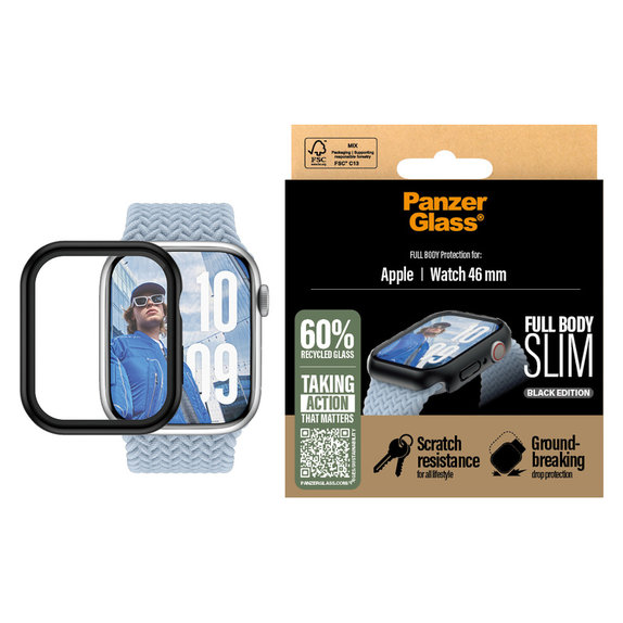 Kaljeno staklo Full Body Slim za Apple Watch 11/10 46 mm, Crna, PanzerGlass