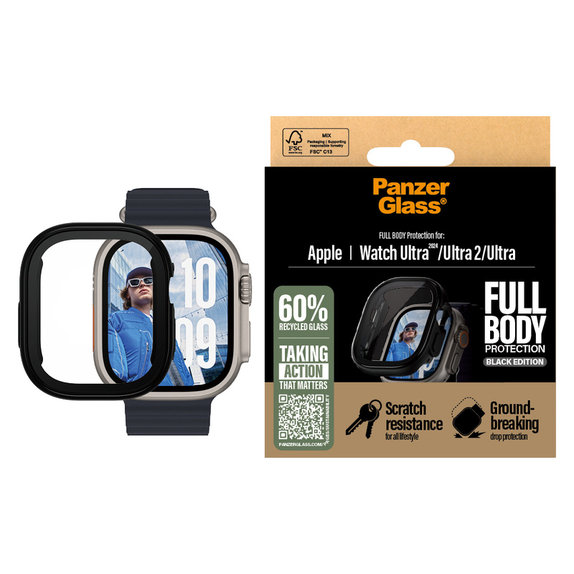 Kaljeno staklo Full Body za Apple Watch Ultra 2024/Ultra 2/Ultra, Crna, PanzerGlass