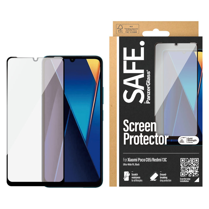 Kaljeno staklo UWF za Xiaomi Redmi 13C 5G, Crna, SAFE by PanzerGlass