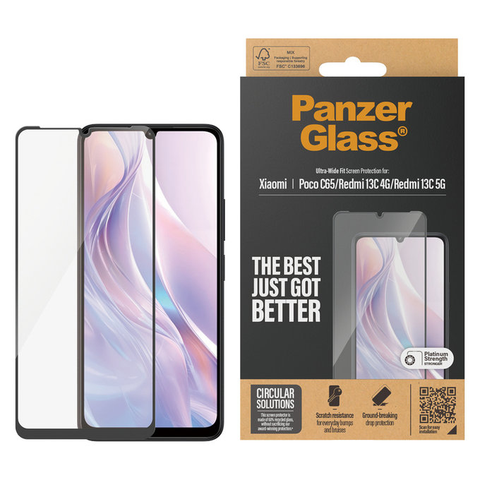 Kaljeno staklo UWF za Xiaomi Redmi 13C 5G, Crna, PanzerGlass
