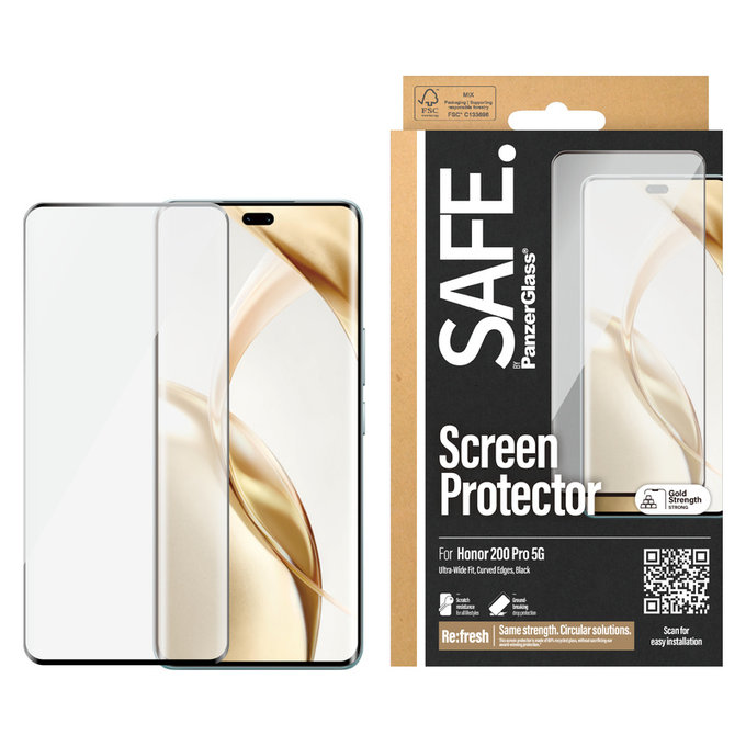 Kaljeno staklo UWF za Honor 200 Pro, Crna, SAFE by PanzerGlass