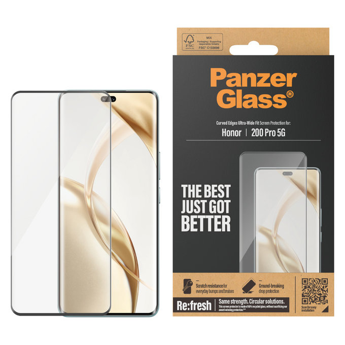 Kaljeno staklo Re:Fresh UWF za Honor 200 Pro, Crna, PanzerGlass